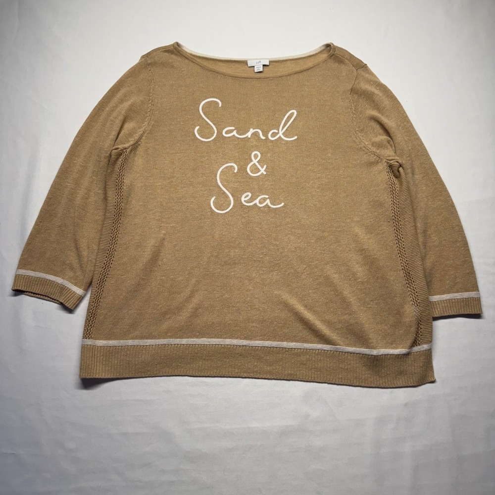 J. Jill Sweater Sand & Sea Graphic LP Tan Womens Coastal Linen Blend Knit Top